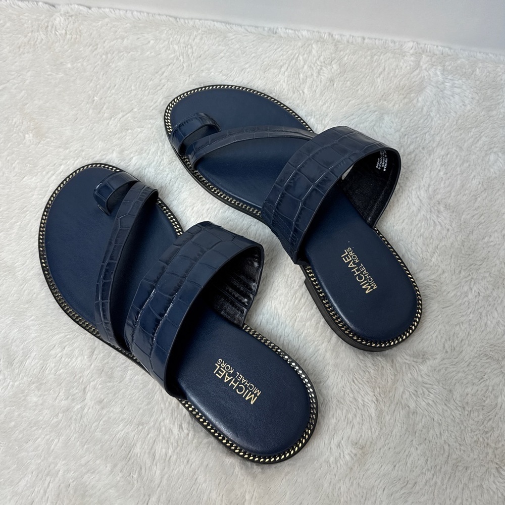 NWOT - Michael - Michael Kors PRATT Crocodile embossed leather Sandal.Navy. 7.5 - Picture 8 of 8